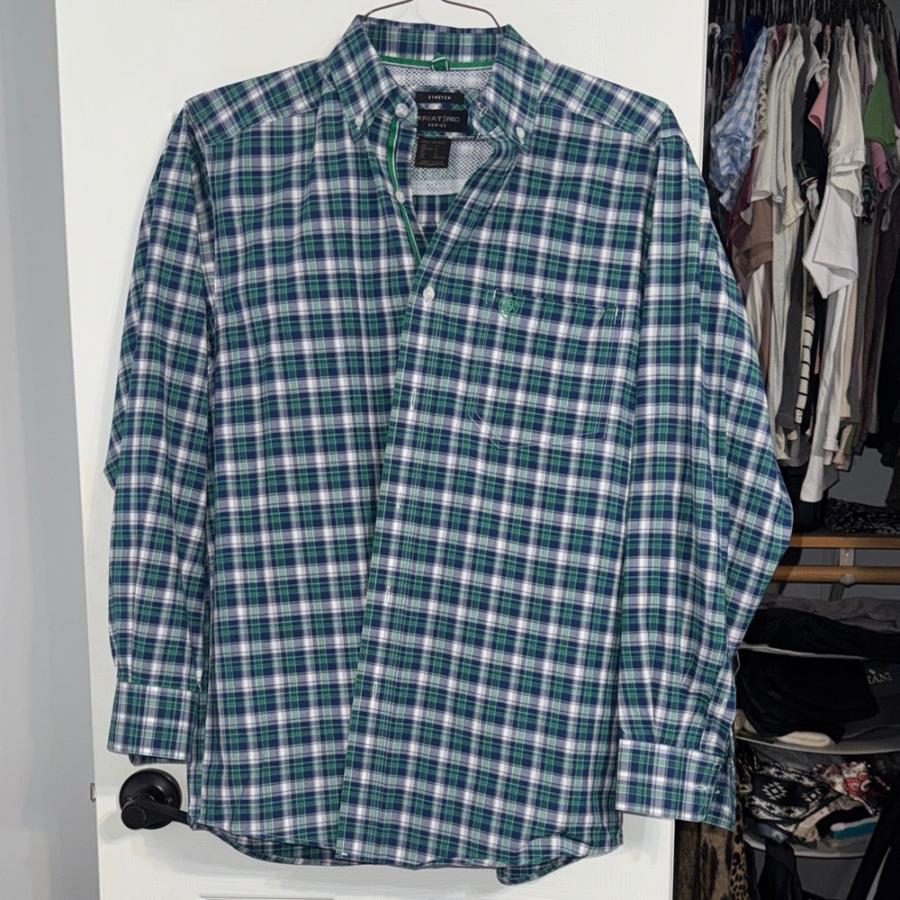 Ariat Men's Green and Blue Plaid Button Down Shirt